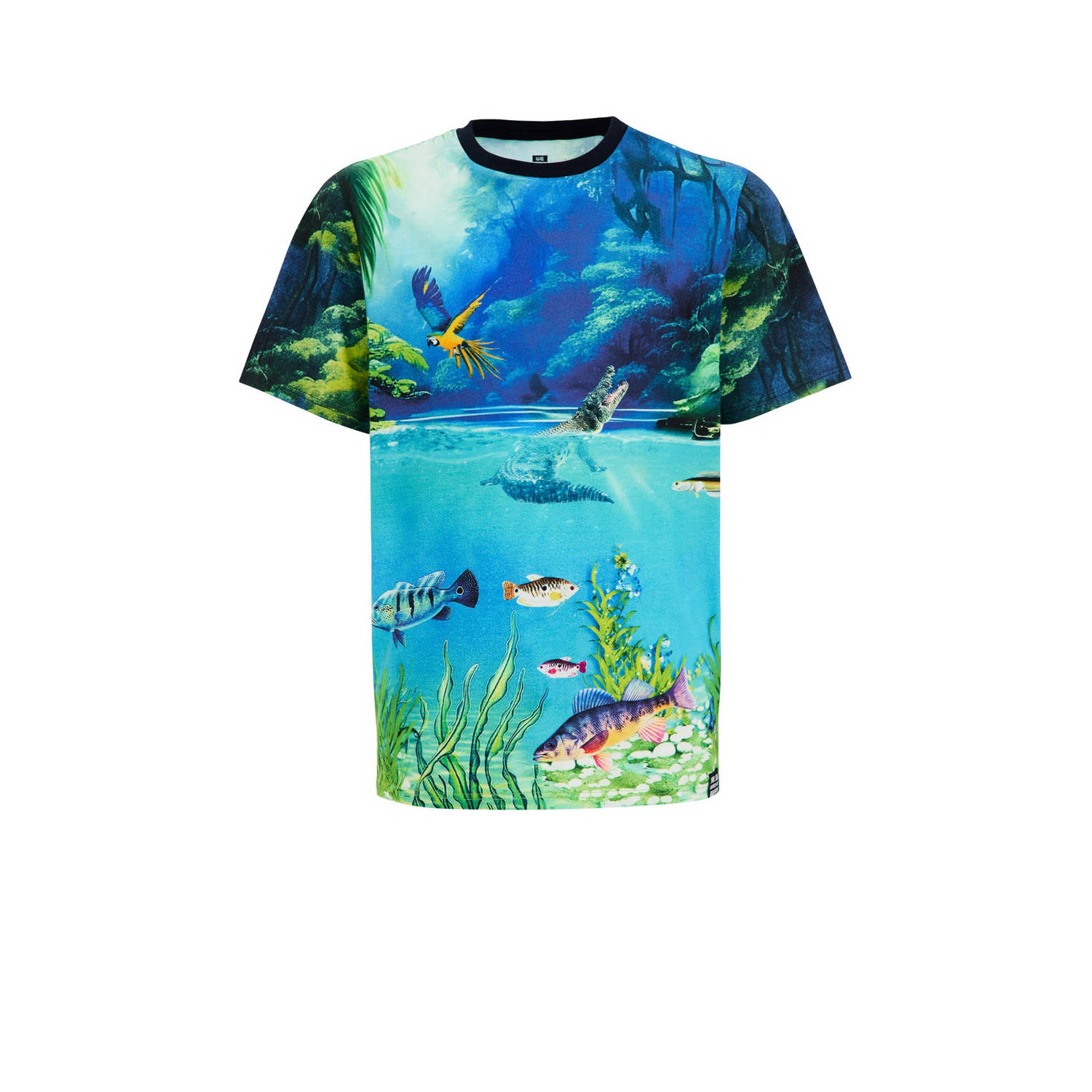 WE Fashion T-shirt met all over print blauw groen