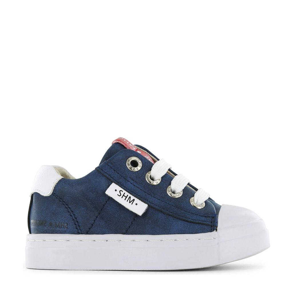 Donkerblauwe jongens Shoesme leren sneakers met veters