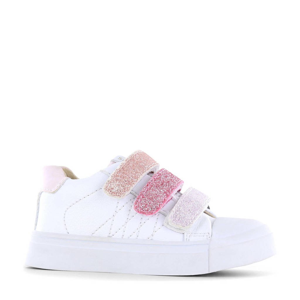 leren sneakers wit/roze