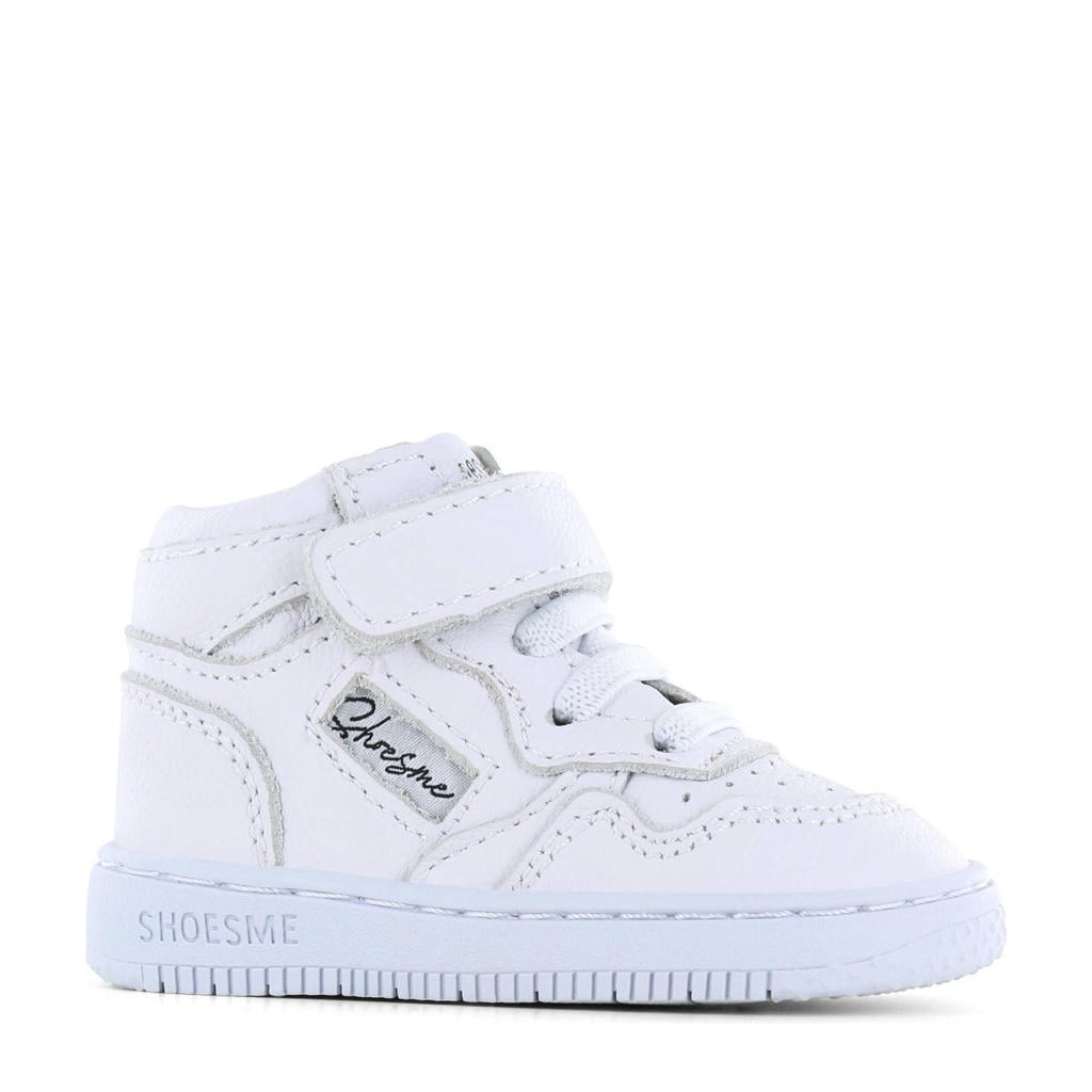 Witte jongens Shoesme leren sneakers met elastische veter- met klittenbandsluiting