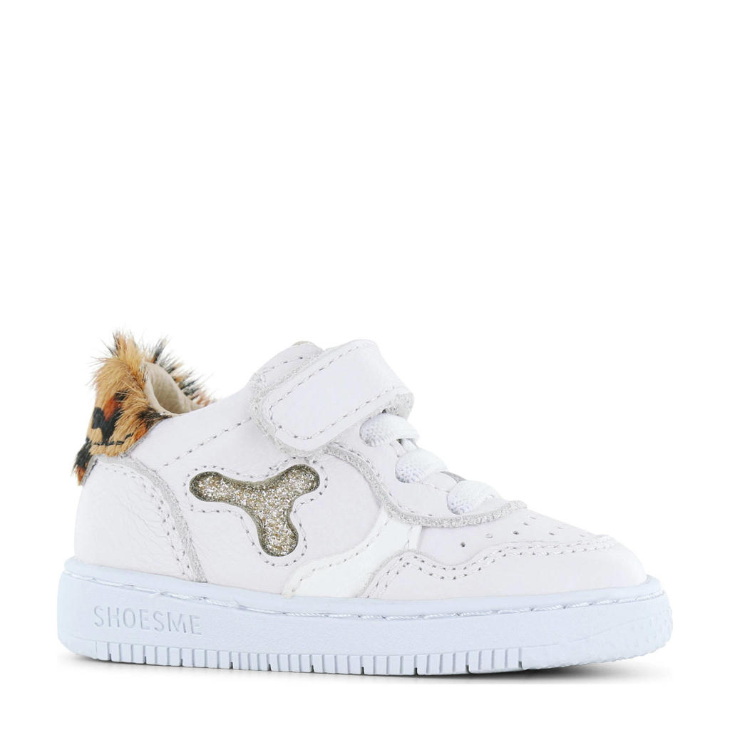 Witte meisjes Shoesme leren sneakers met elastische veter- met klittenbandsluiting