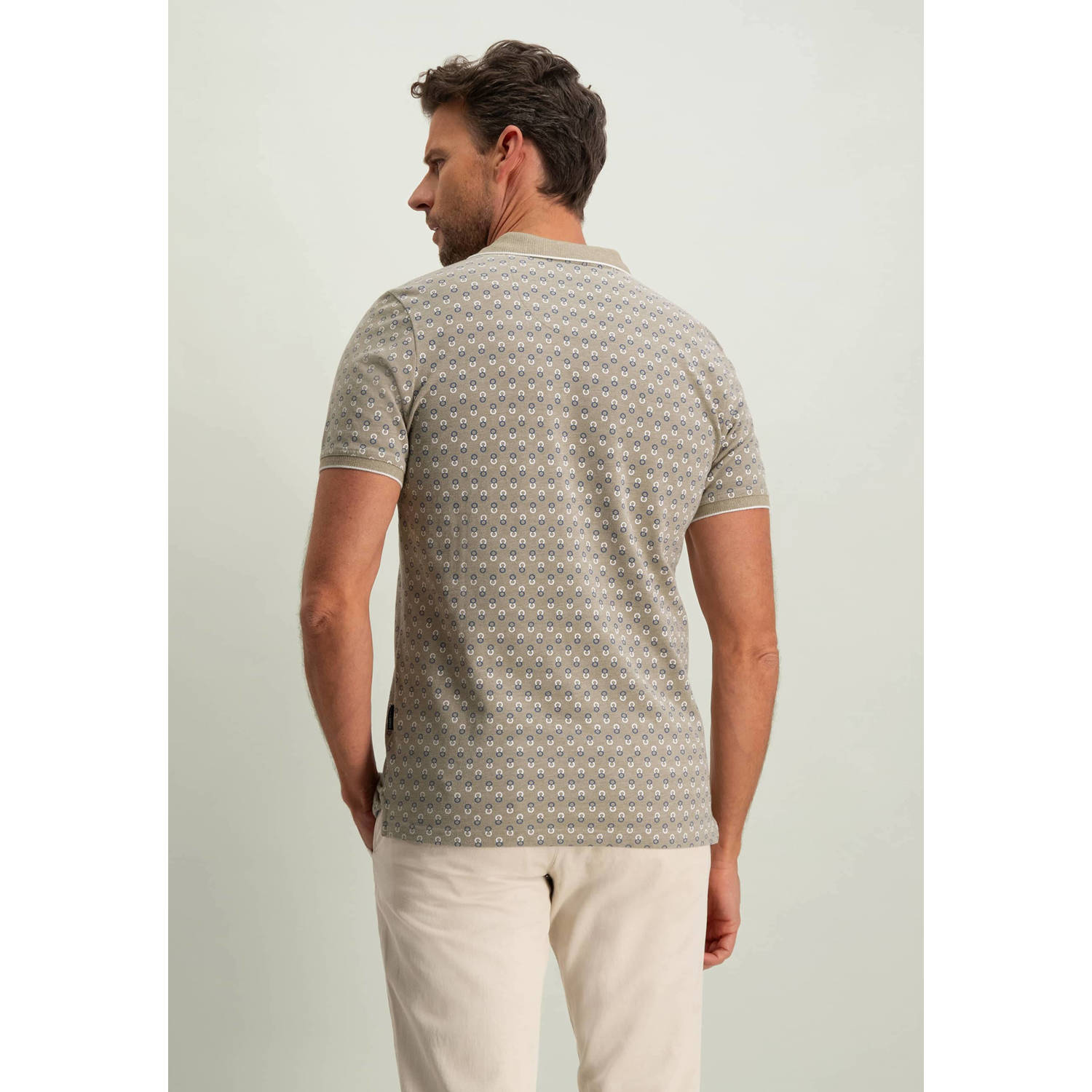 State of Art polo met all over print kaki wit