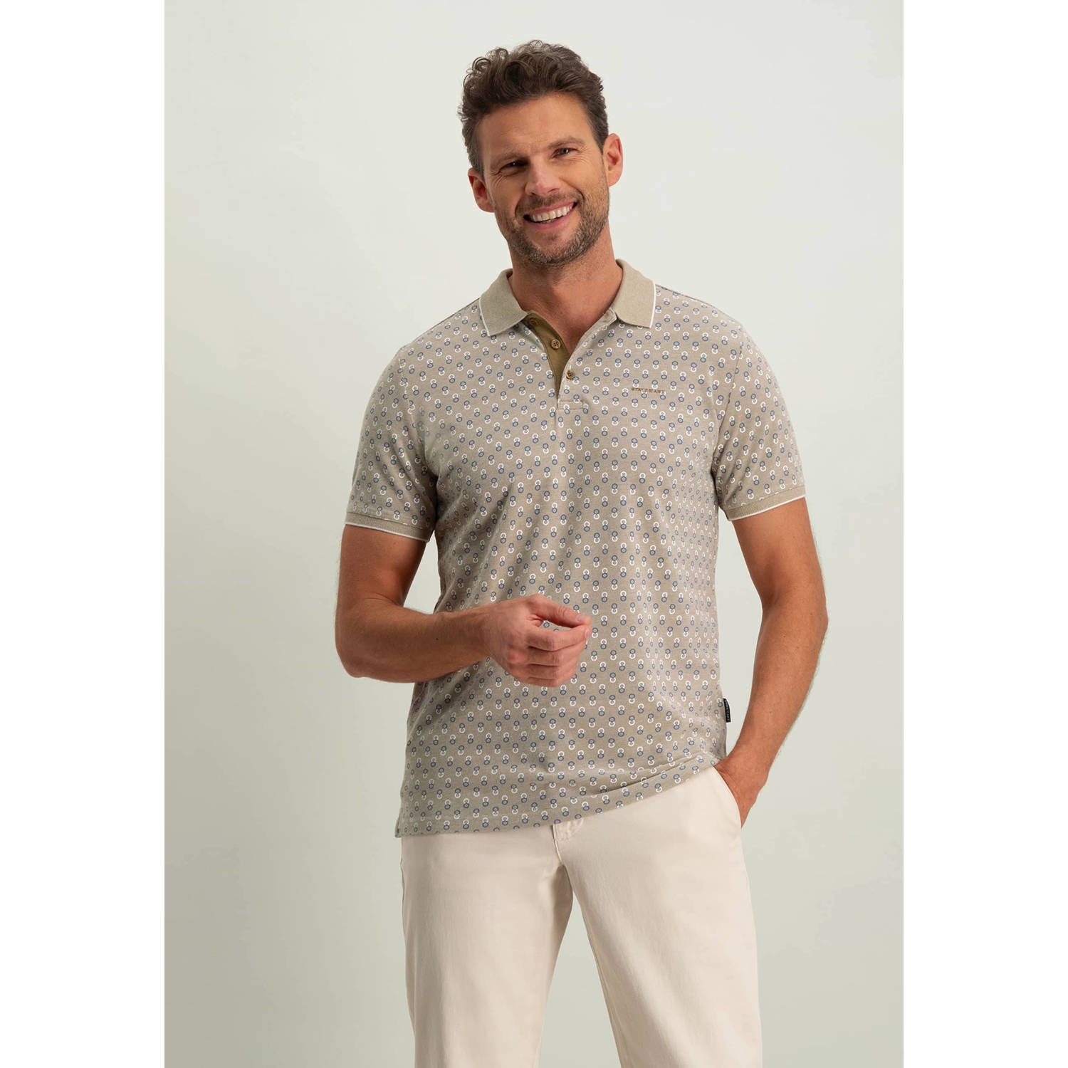 State of Art polo met all over print kaki wit