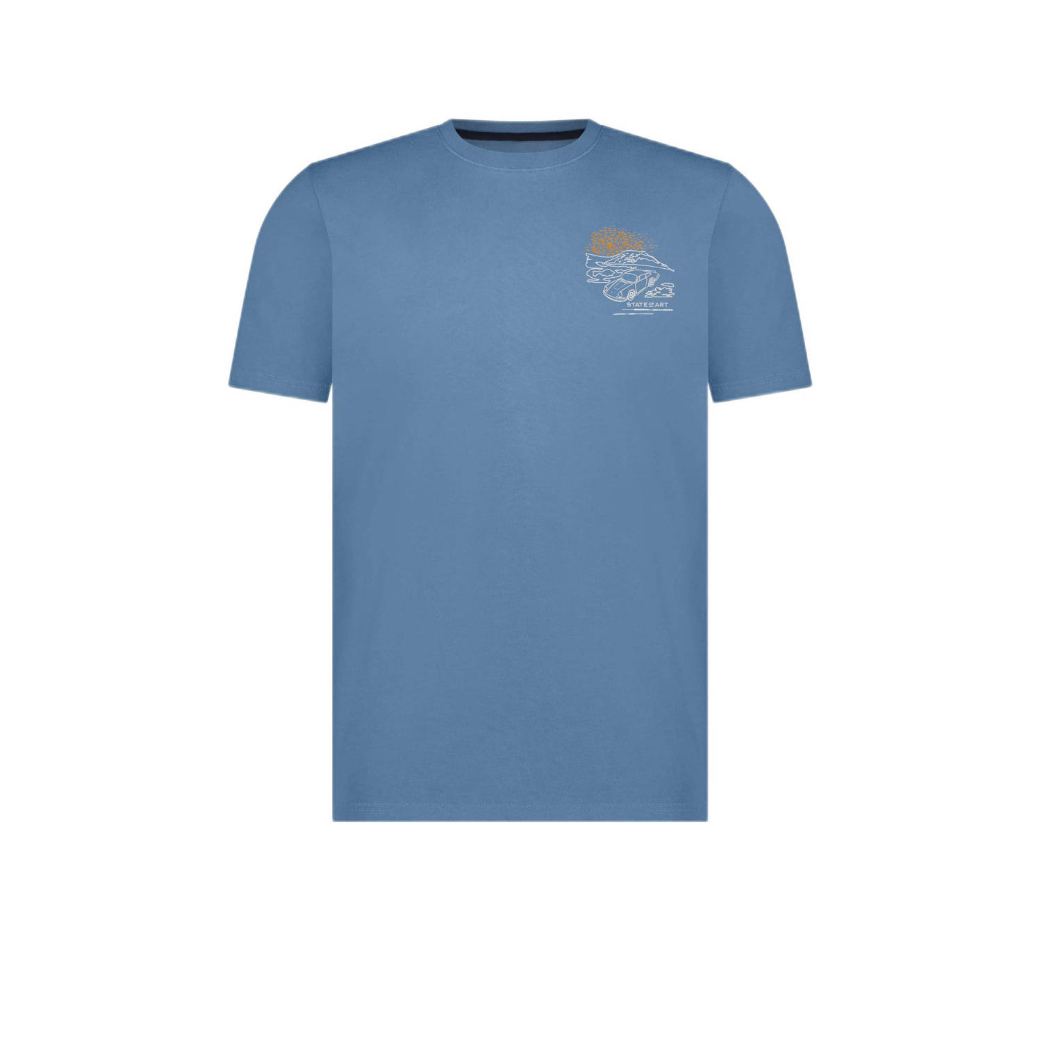 State of Art T-shirt met printopdruk blauw