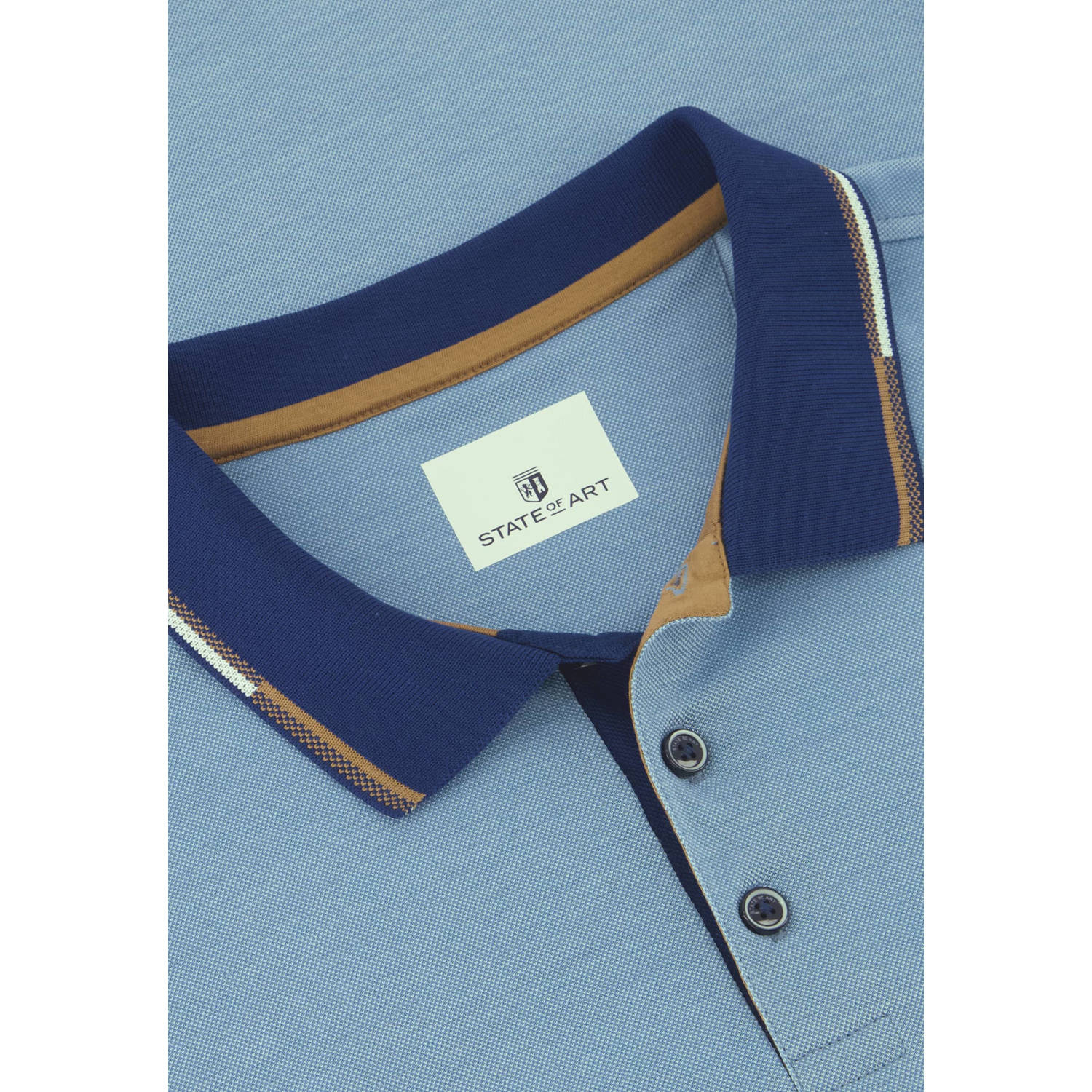 State of Art polo met logo grijsblauw