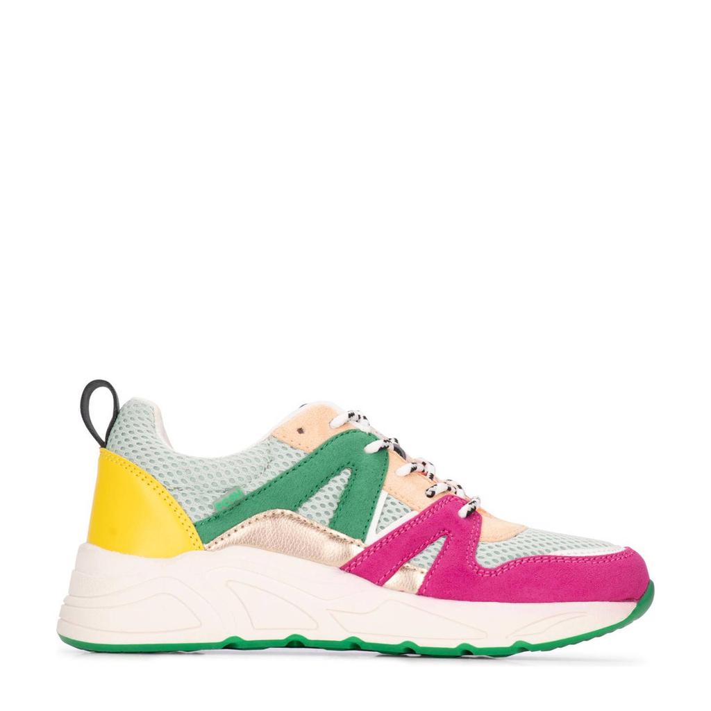 Roze en groene meisjes POSH by Poelman Carocel chunky sneakers van imitatieleer met veters