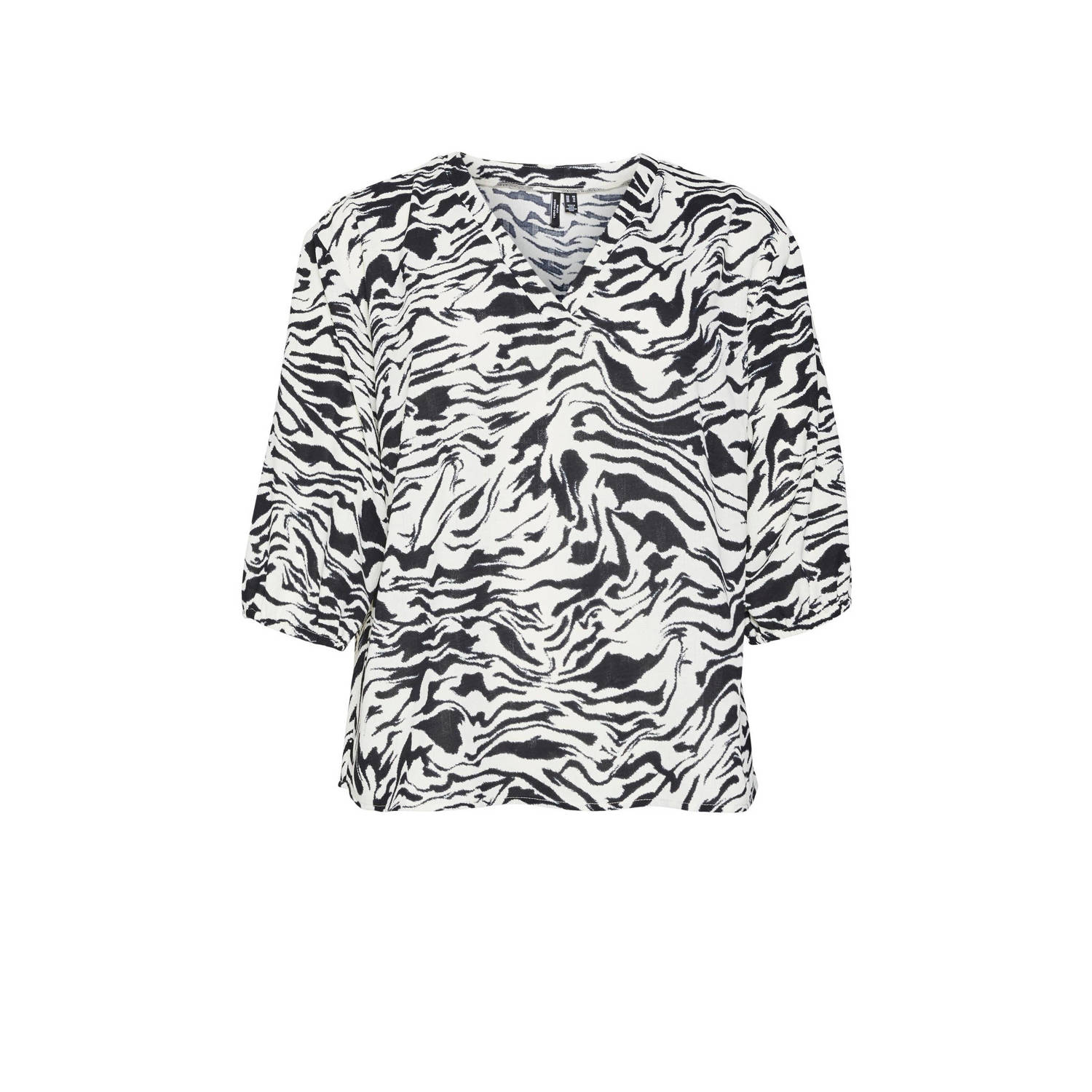 VERO MODA CURVE top VMCILONA met all over print wit zwart