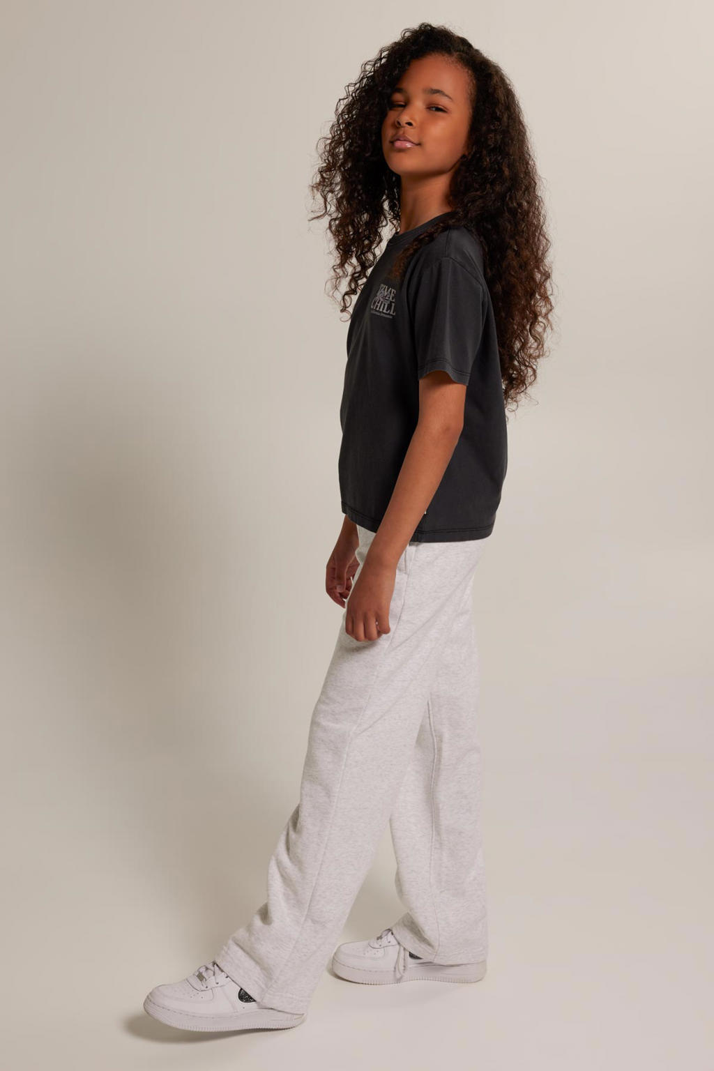 America Today gemêleerde wide leg joggingbroek grijs