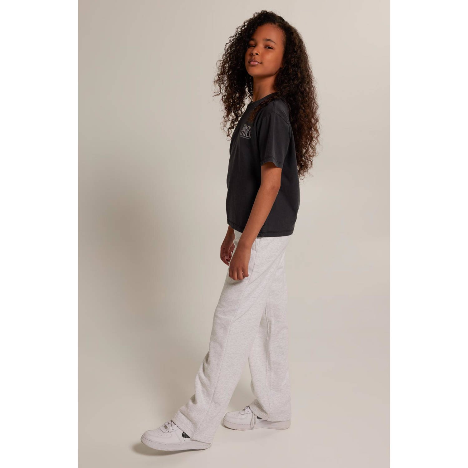America Today gemêleerde wide leg joggingbroek grijs