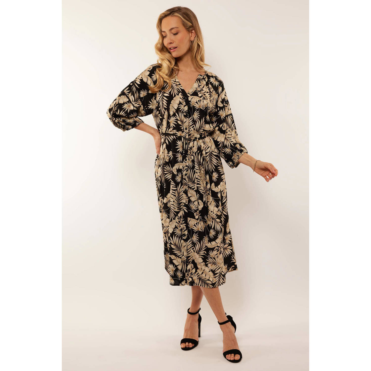 G-maxx blousejurk Cindy met all over print zwart sahara-001501