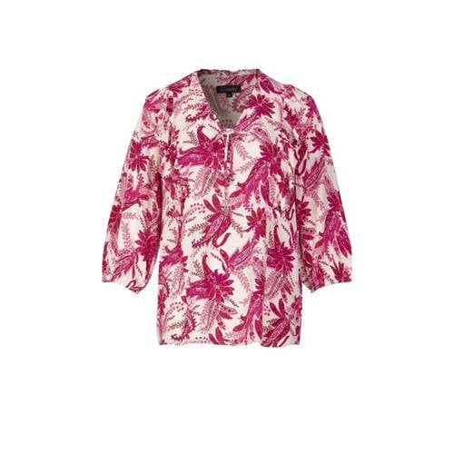 G-maxx blousetop met all over print en ruches roze/ecru