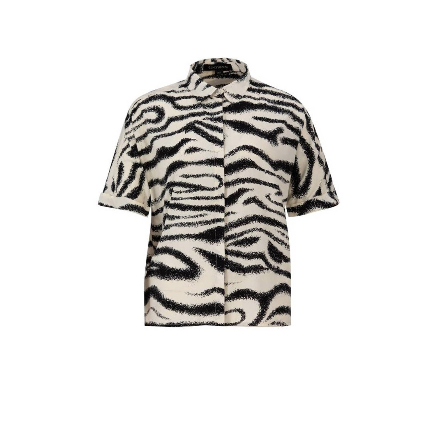 G-maxx blouse Naara met all over print zand zwart-014001