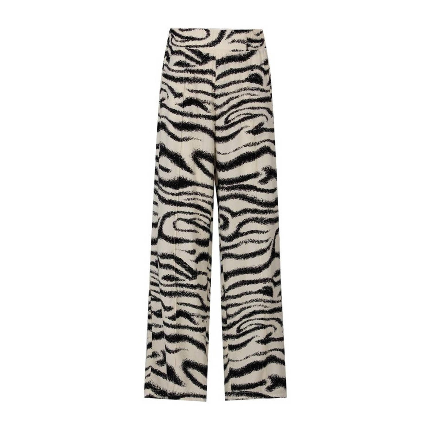 G-maxx high waist wide leg broek Chantal met all over print zand zwart-014001