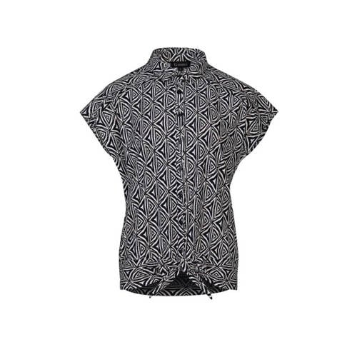 G-maxx blouse van travelstof met all over print zwart/beige