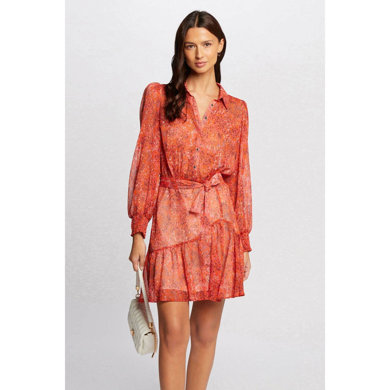 Morgan semi-transparante jurk met all over print en glitters oranje paars