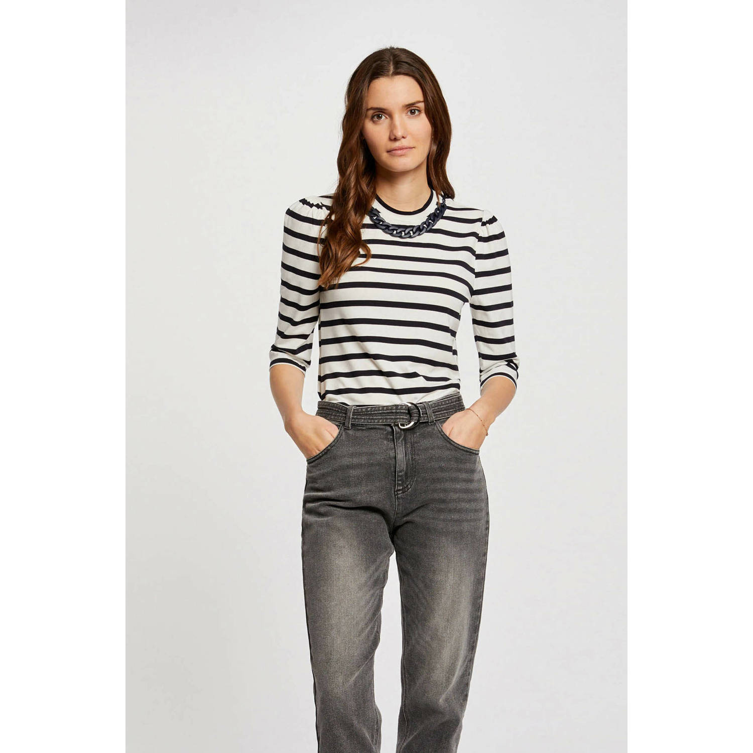 Morgan gestreepte top ecru marine