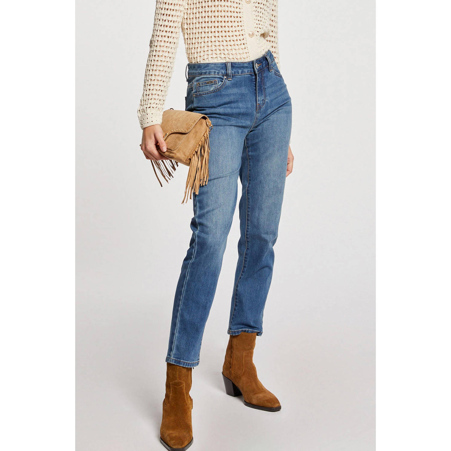 Morgan cropped high waist straight leg jeans blue