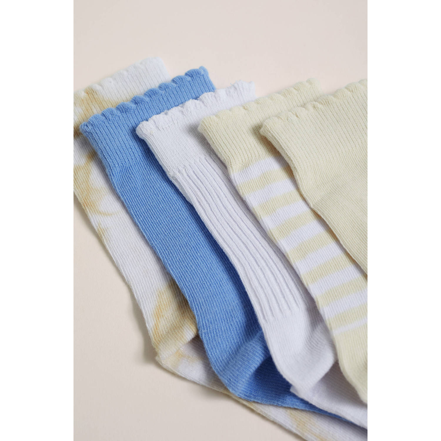 WE Fashion sokken set van 5 ecru blauw wit
