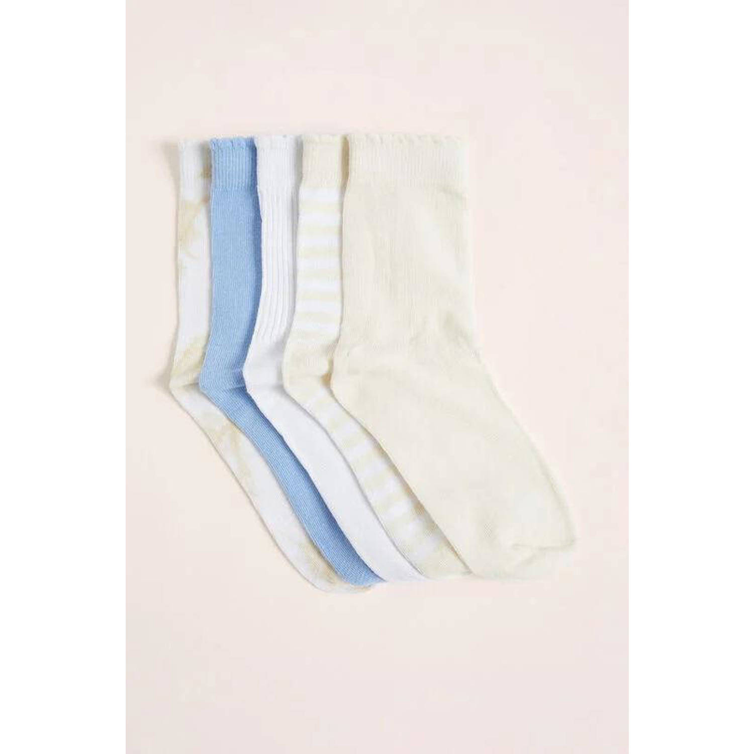 WE Fashion sokken set van 5 ecru blauw wit