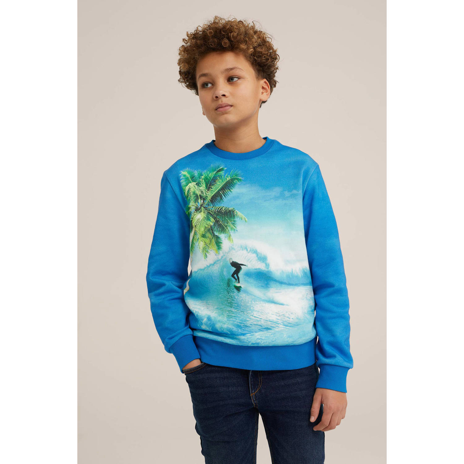 WE Fashion sweater met printopdruk blauw