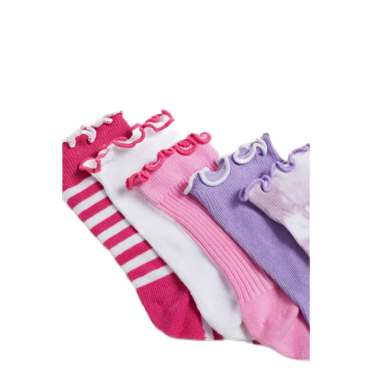 WE Fashion sokken set van 5 roze paars wit