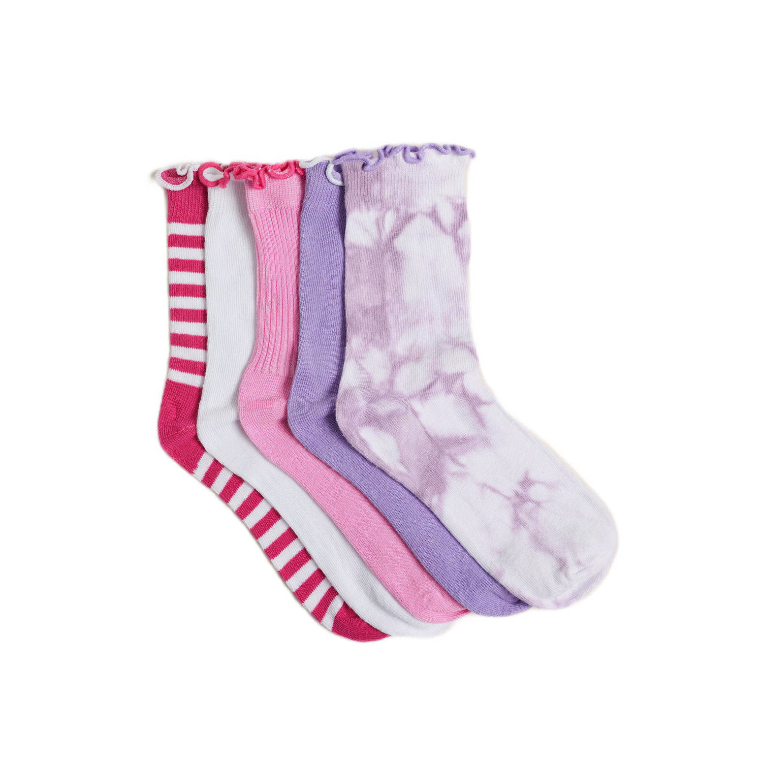 WE Fashion sokken set van 5 roze paars wit Katoen All over print 23 26