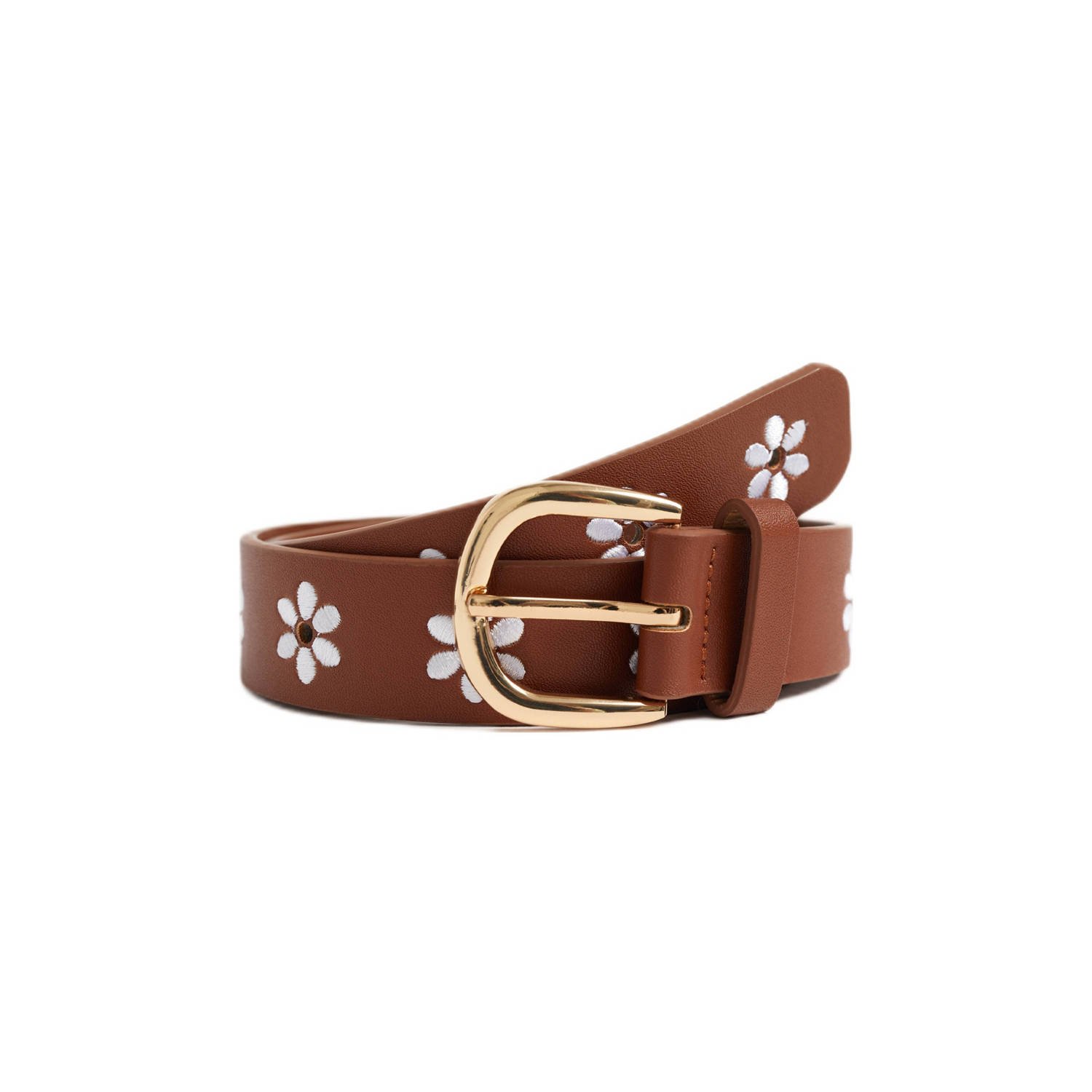 WE Fashion riem met borduursels bloemen bruin