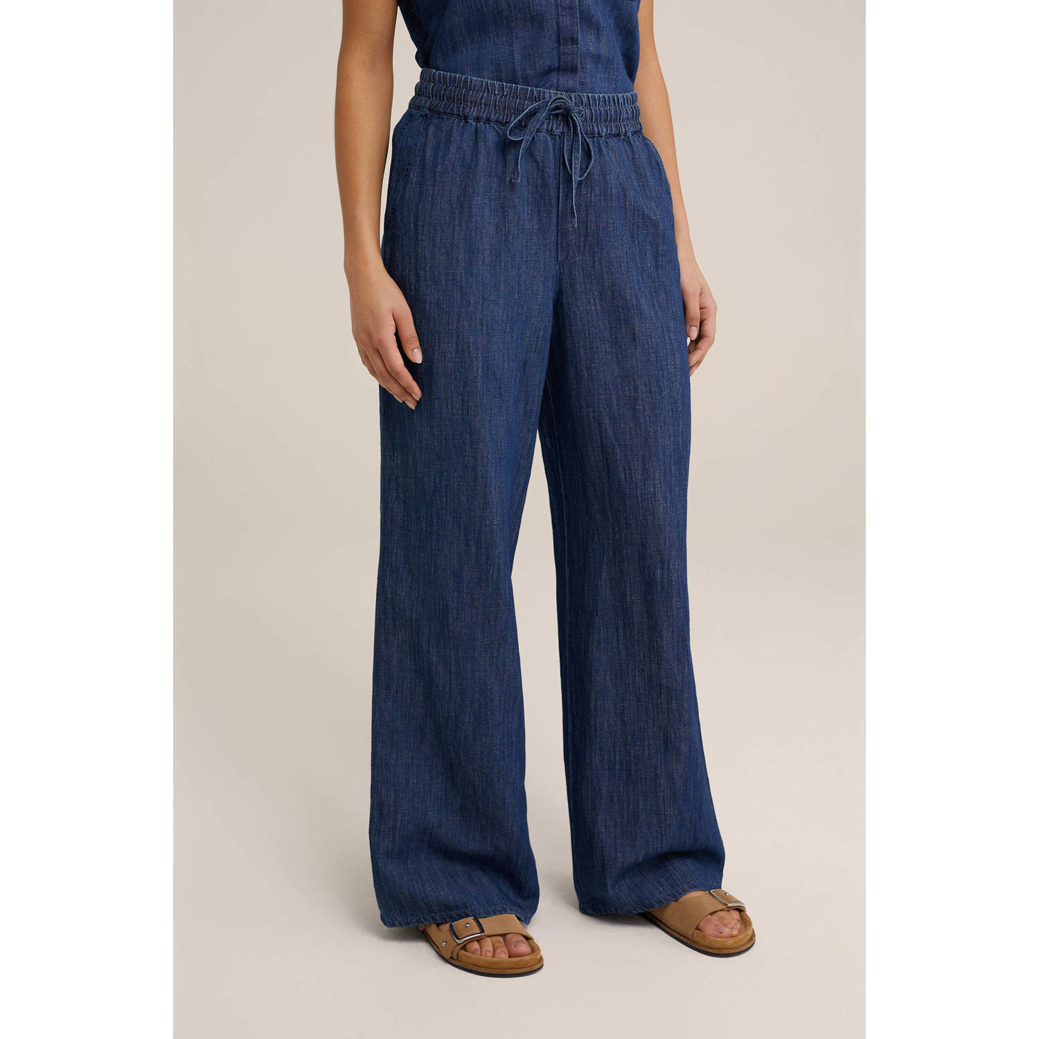 WE Fashion Blue Ridge loose fit broek dark blue denim