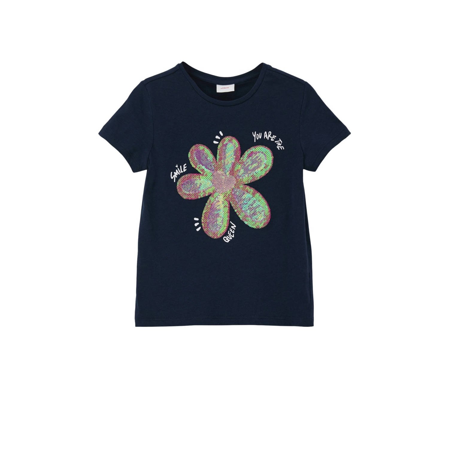 s.Oliver T-shirt met printopdruk en pailletten zwart