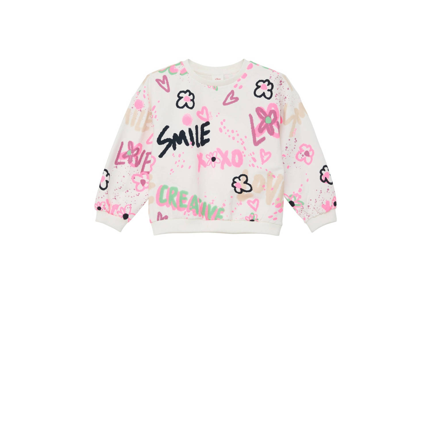 S.Oliver sweater met all over print wit roze zwart Multi All over print 128 134