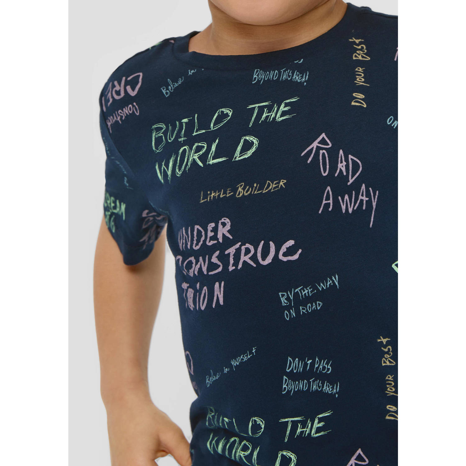 s.Oliver T-shirt met all over print donkerblauw
