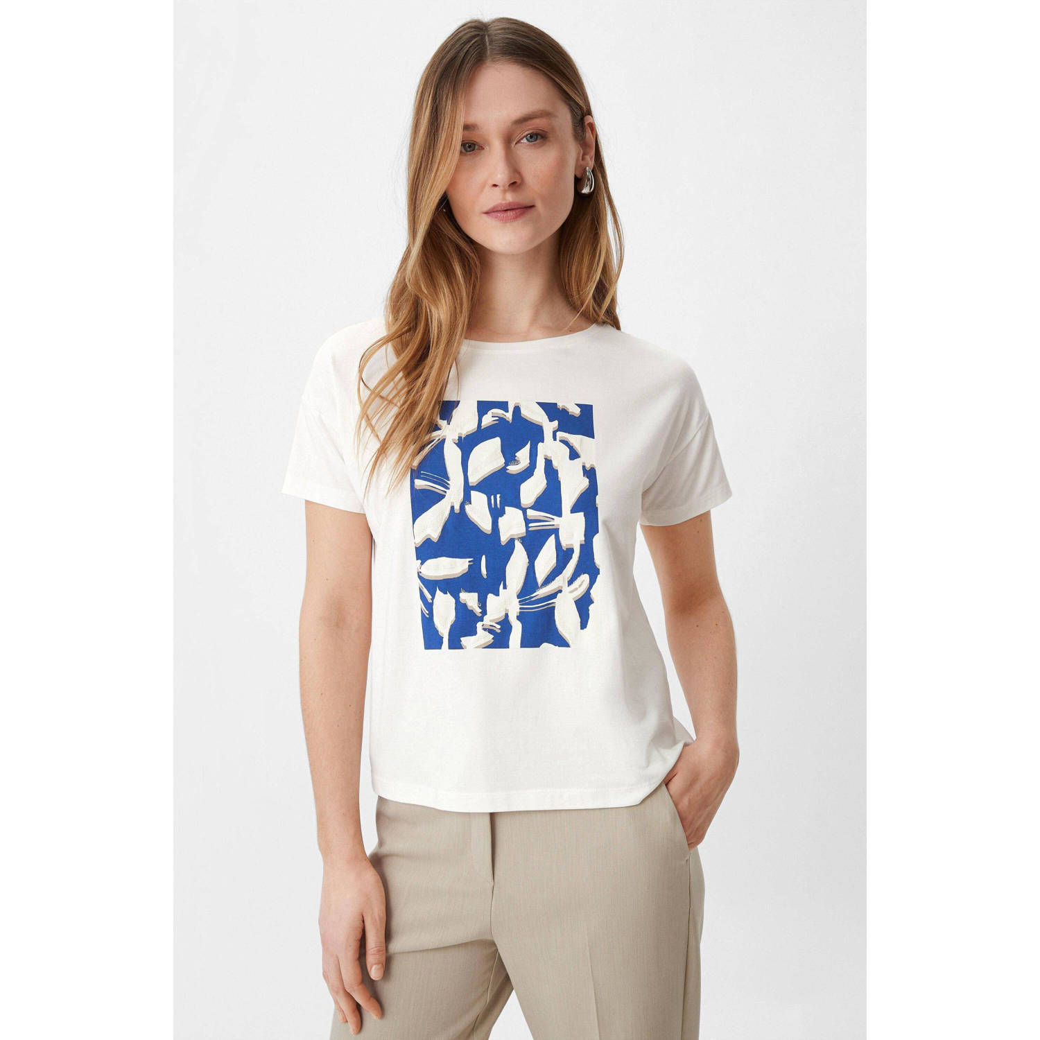 comma T-shirt met printopdruk wit blauw