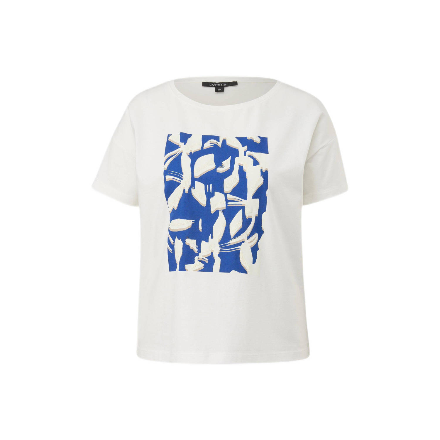 comma T-shirt met printopdruk wit blauw
