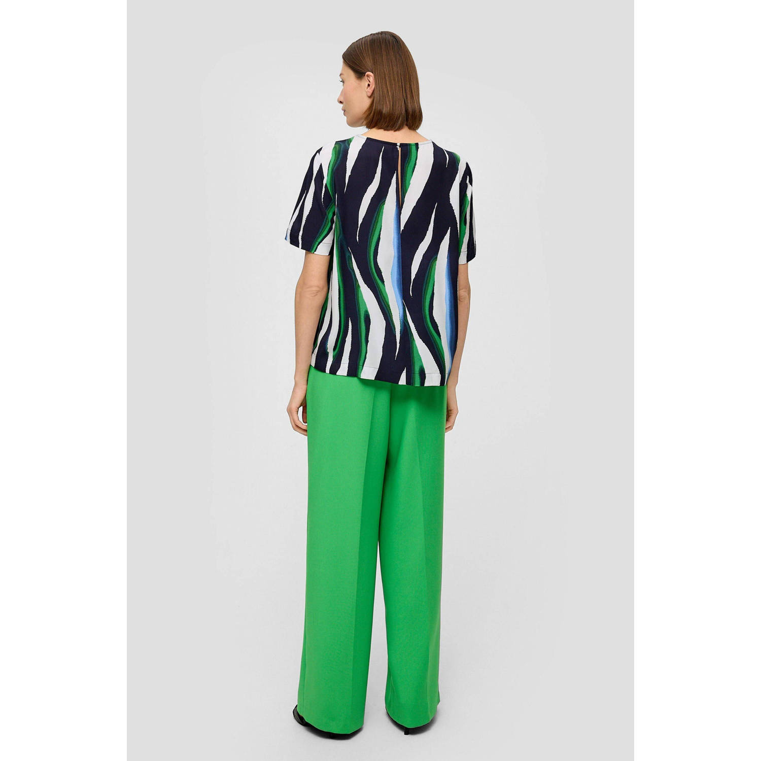 s.Oliver BLACK LABEL geweven top met all over print en plooien marine groen