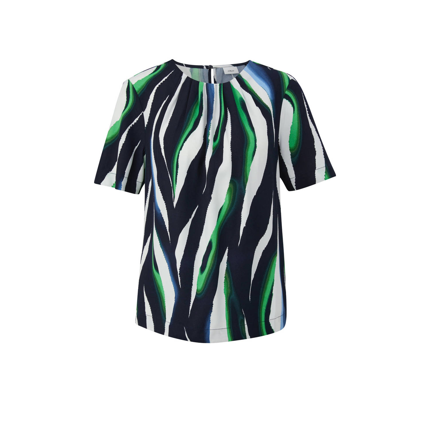 S.Oliver BLACK LABEL geweven top met all over print en plooien marine groen