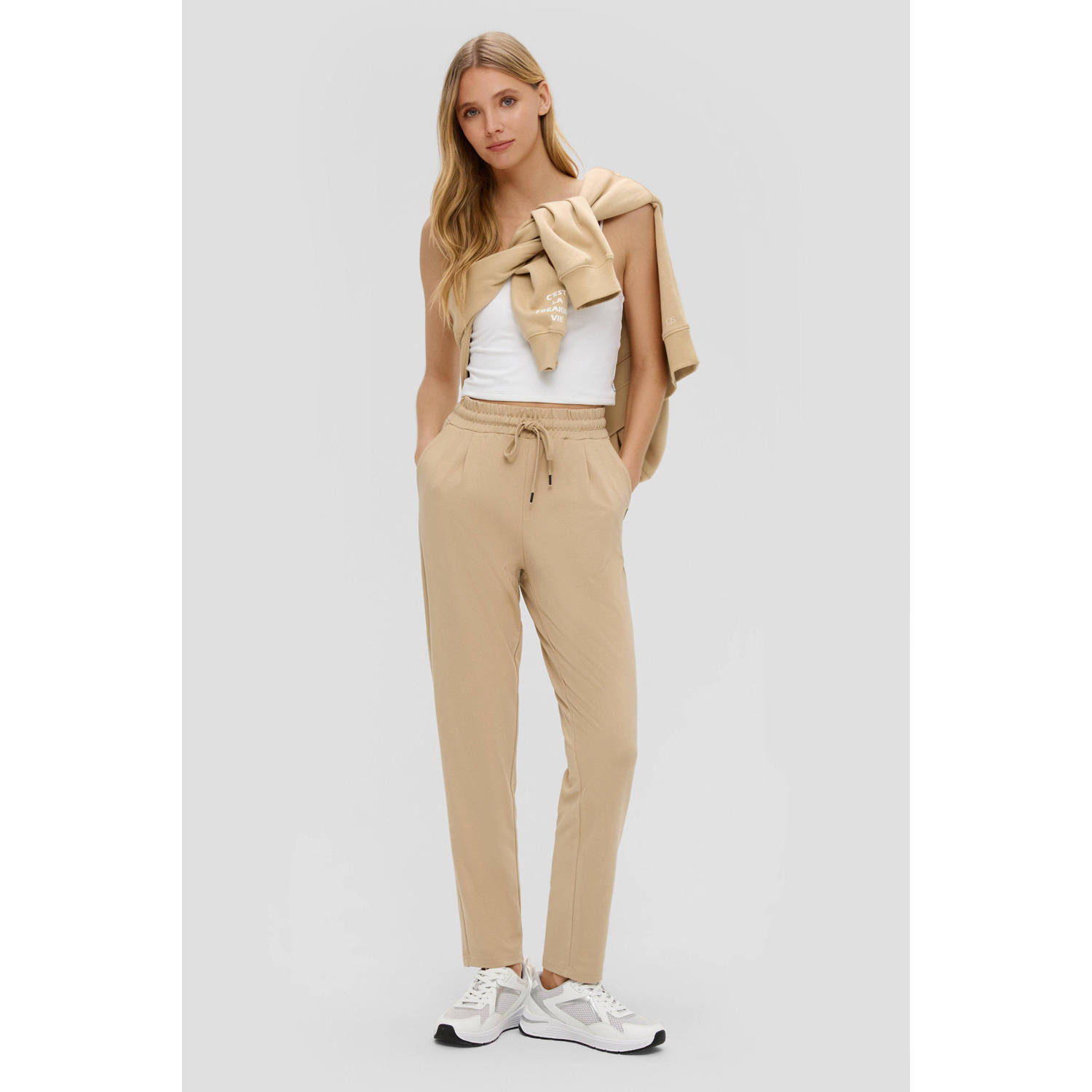 Q S by s.Oliver tapered fit broek beige