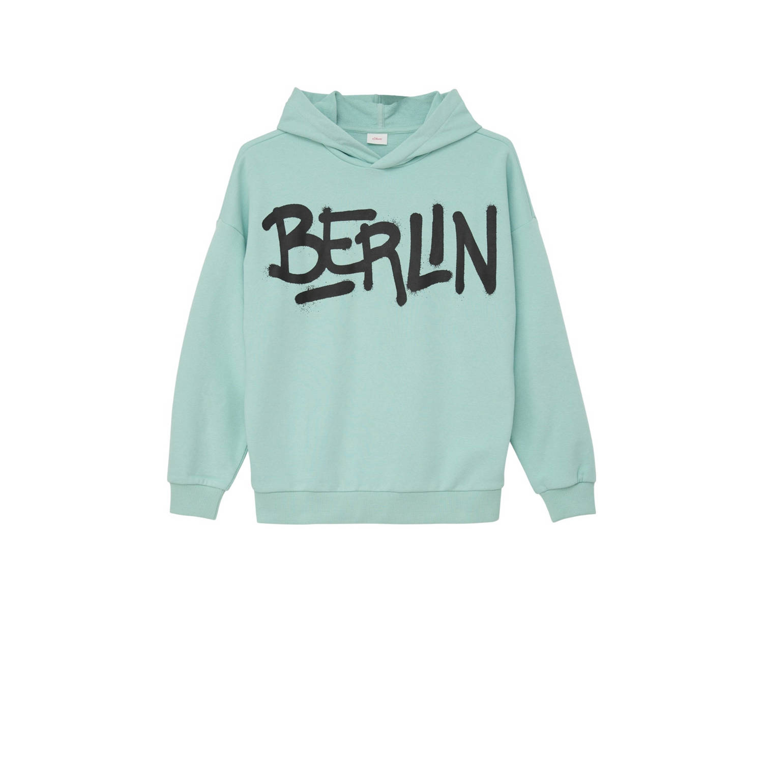 S.Oliver hoodie met tekst turquoise Sweater Blauw Tekst 134 140