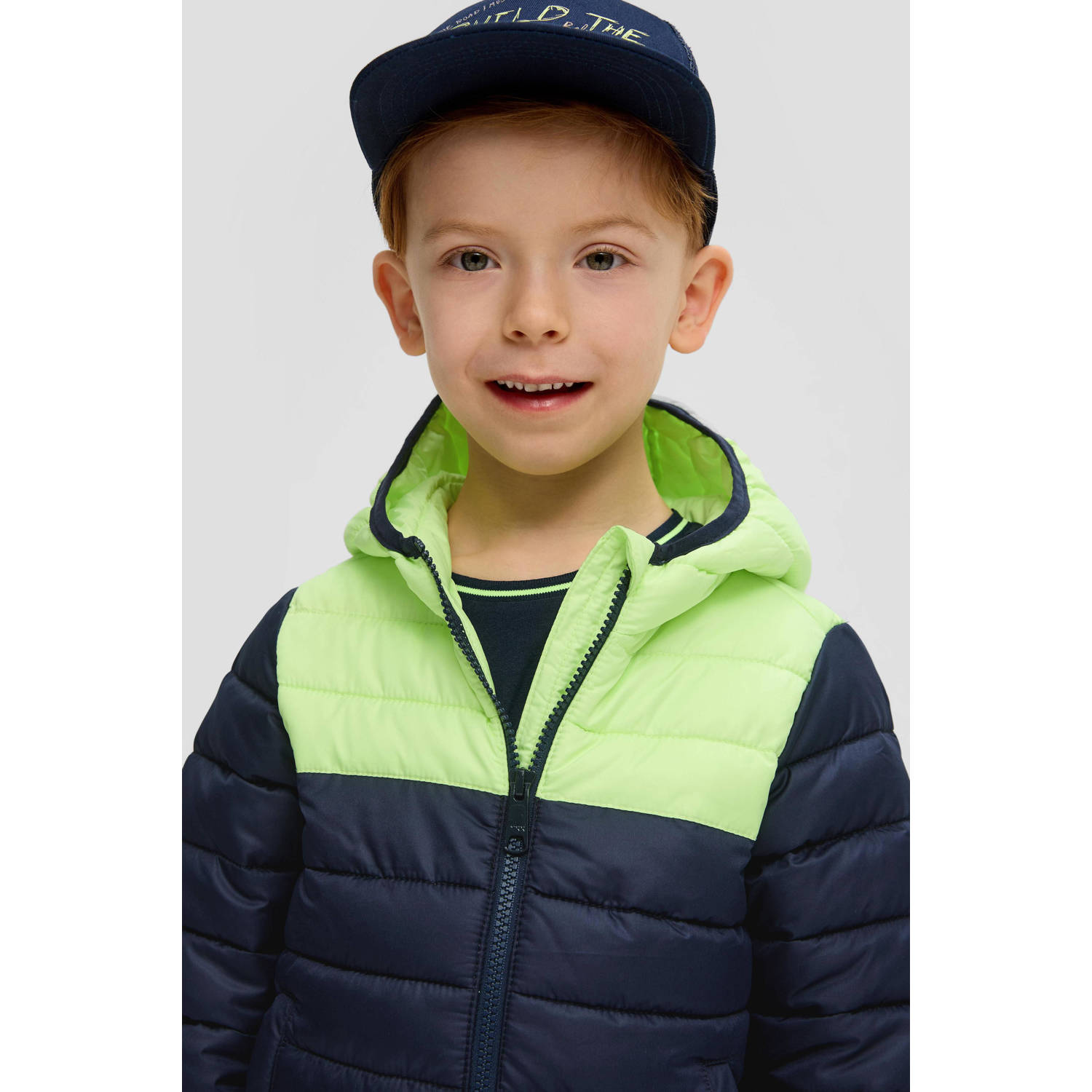 s.Oliver gewatteerde zomerjas donkerblauw lime groen