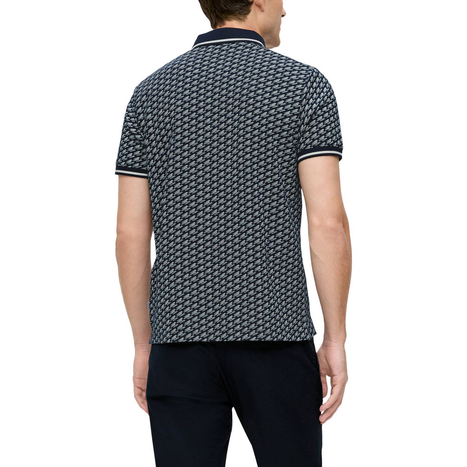 s.Oliver regular fit polo met all over print donkerblauw