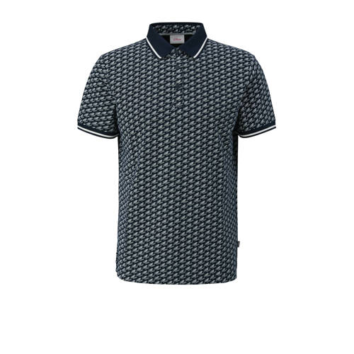 s.Oliver regular fit polo met all over print donkerblauw