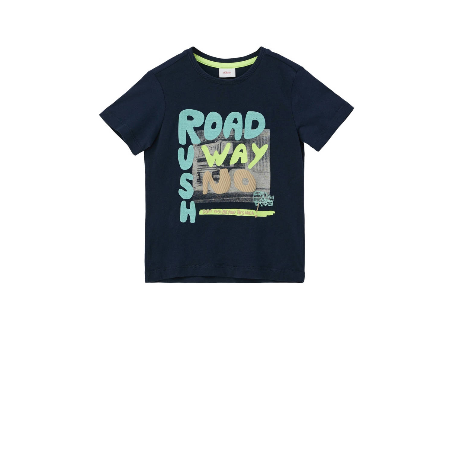 S.Oliver T-shirt met printopdruk donkerblauw Jongens Katoen Ronde hals 116 122