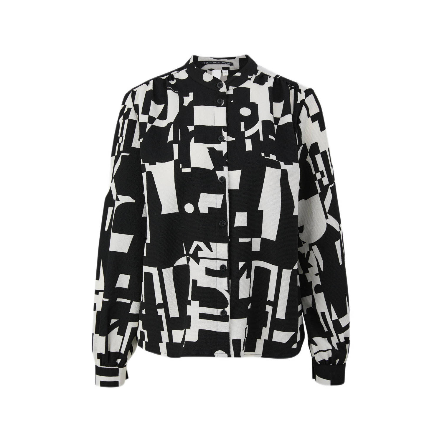 Q S by s.Oliver blouse met all over print en textuur zwart wit