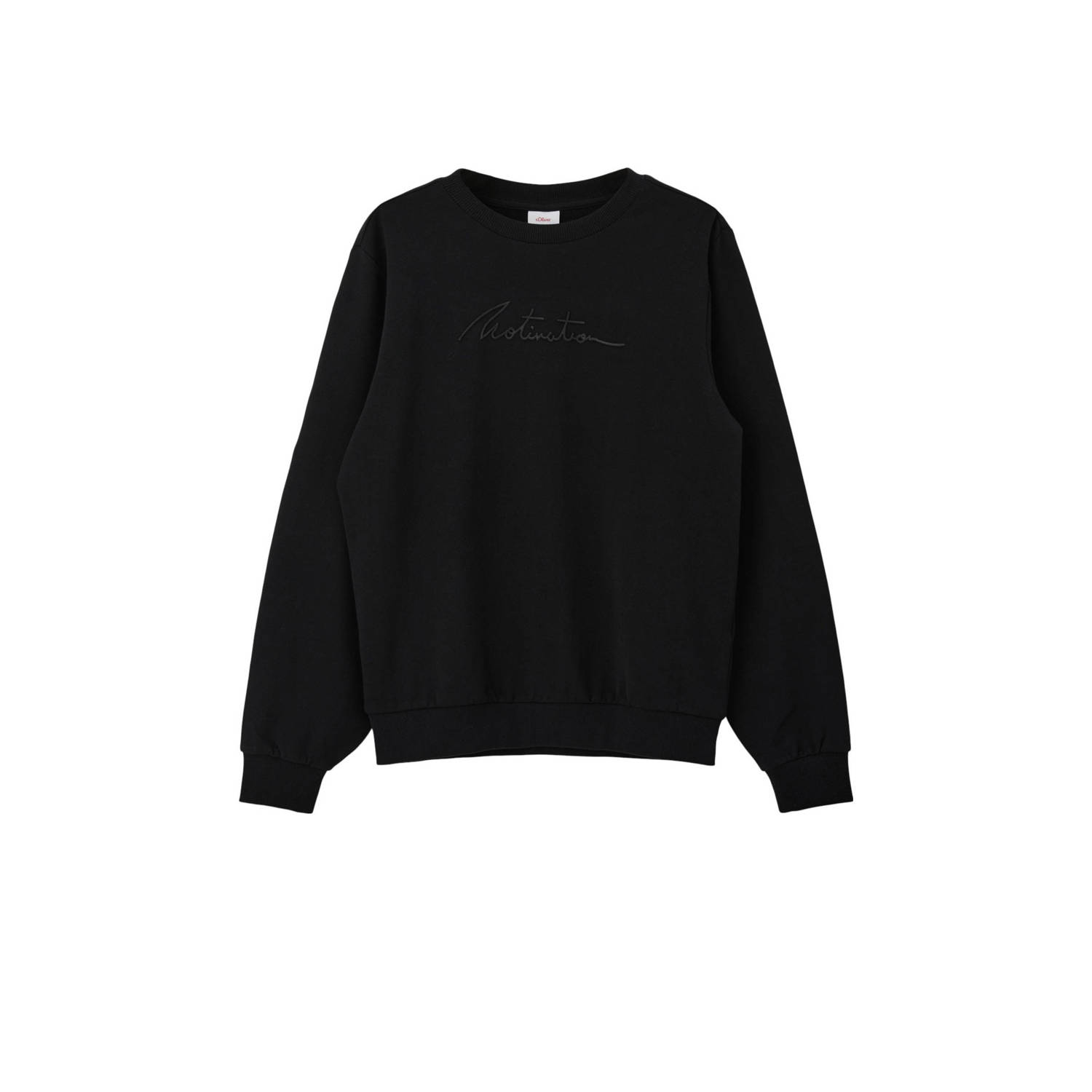 S.Oliver sweater met tekst zwart Trui Jongens Stretchkatoen Ronde hals 134 140