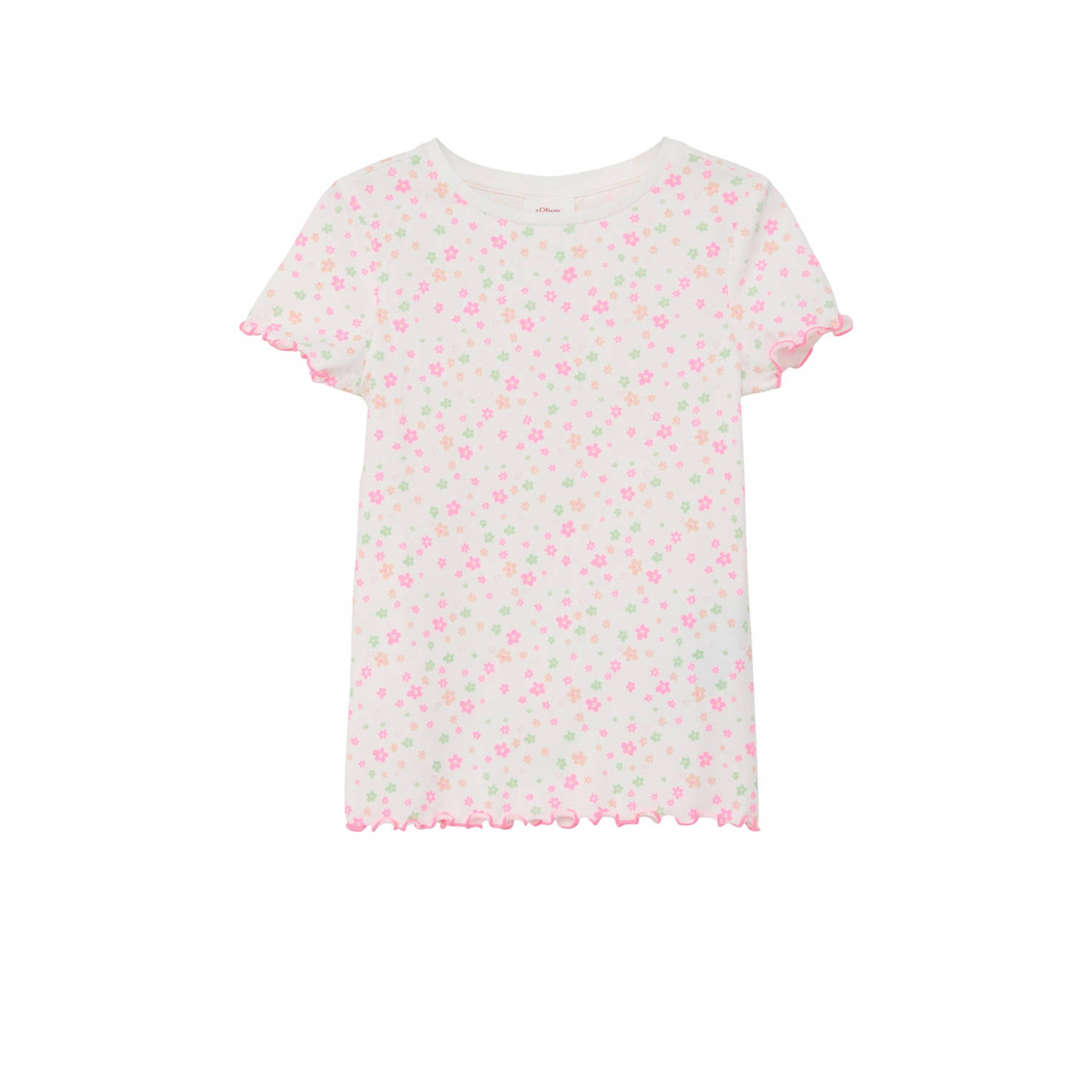 S.Oliver gebloemd T-shirt wit roze Multi Meisjes Stretchkatoen Ronde hals 104 110