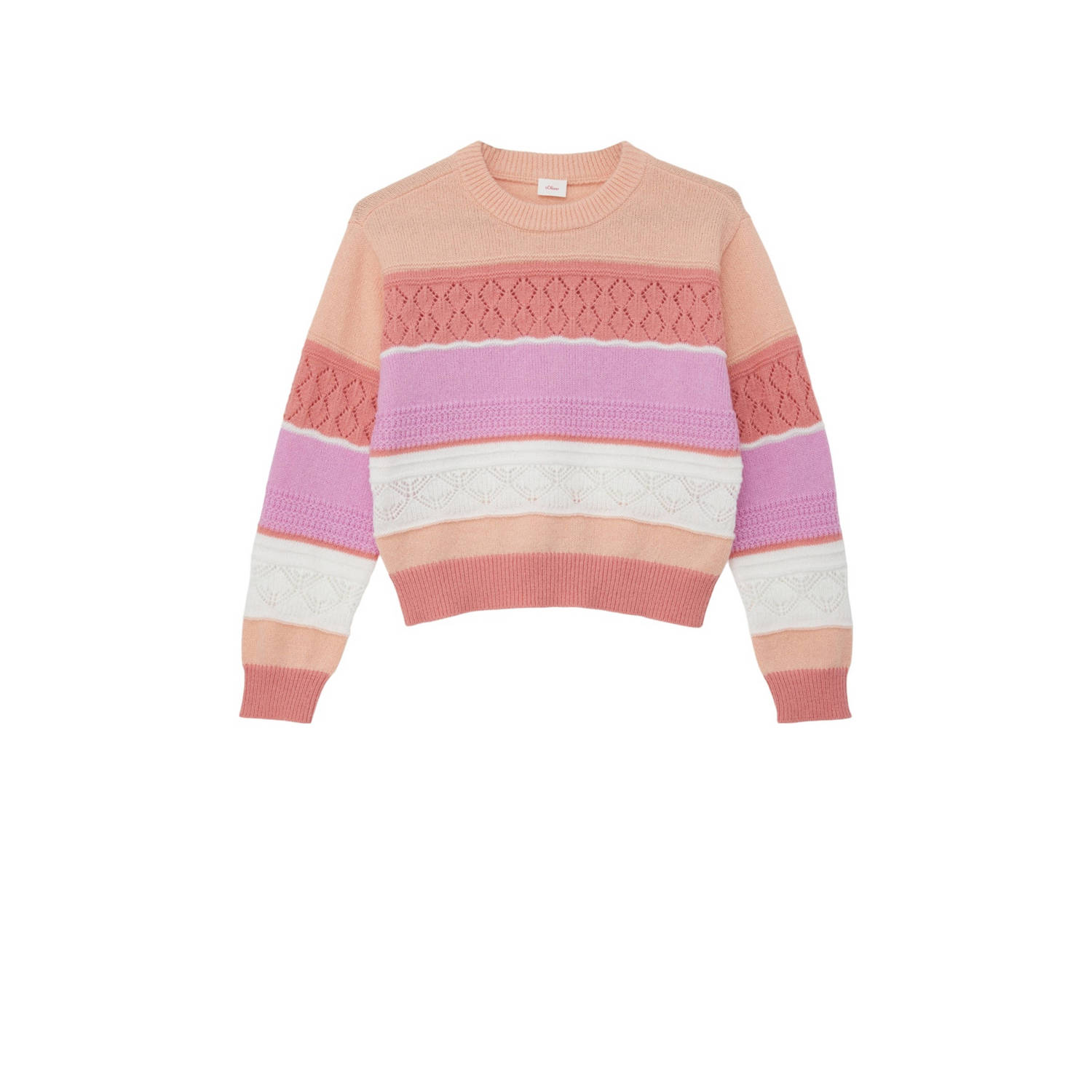 S.Oliver gestreepte trui roze oranje wit Multi Meisjes Polyester Ronde hals 134 140