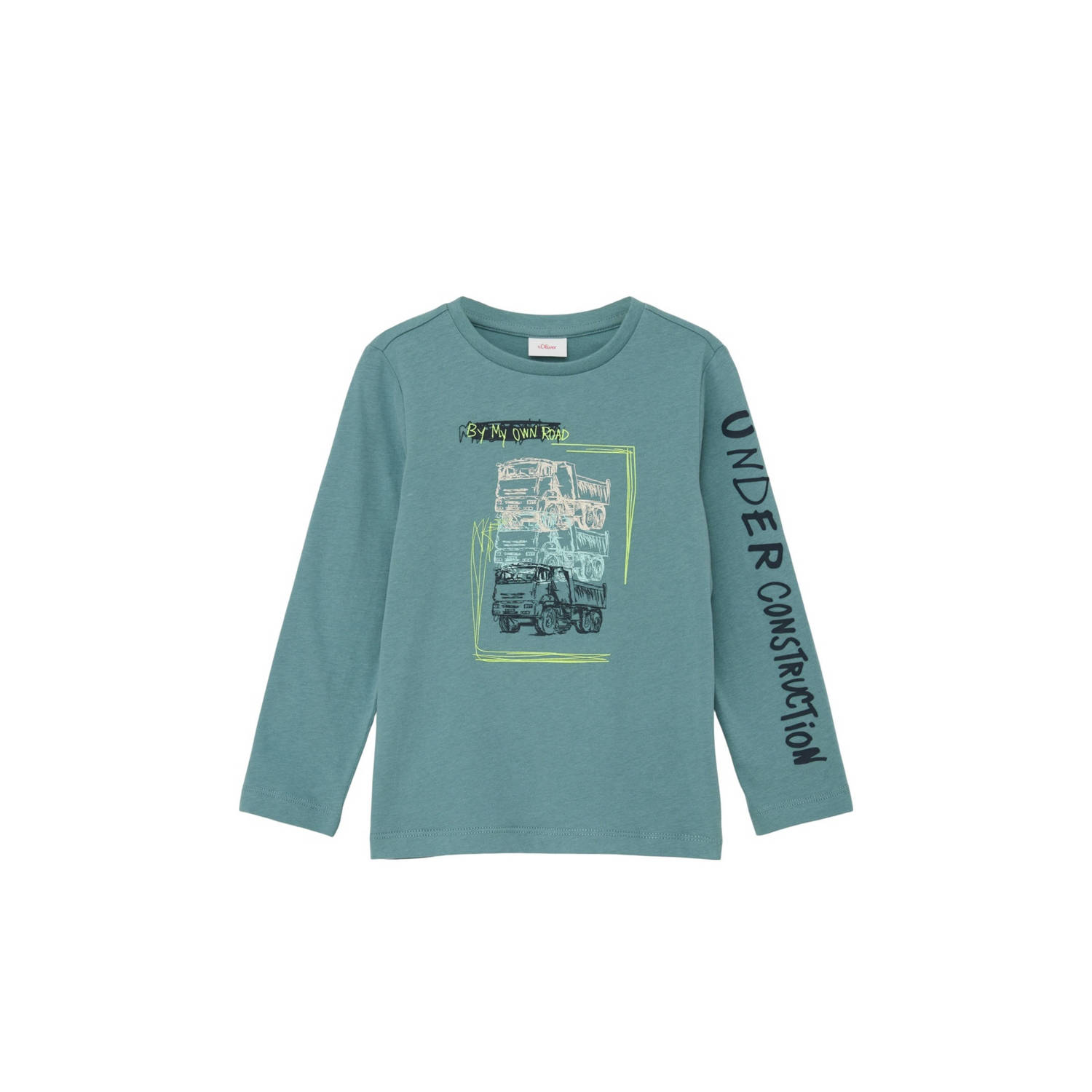 S.Oliver longsleeve met printopdruk turquoise Blauw Jongens Katoen Ronde hals 104 110