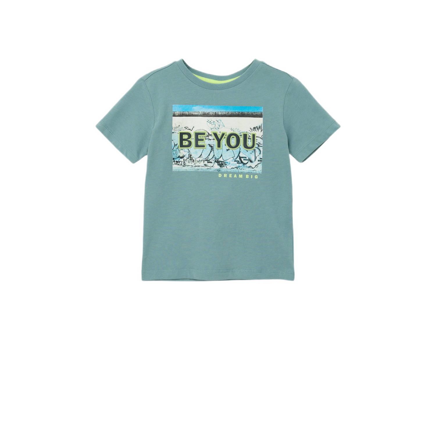 S.Oliver T-shirt met printopdruk turquoise Blauw Jongens Katoen Ronde hals 104 110