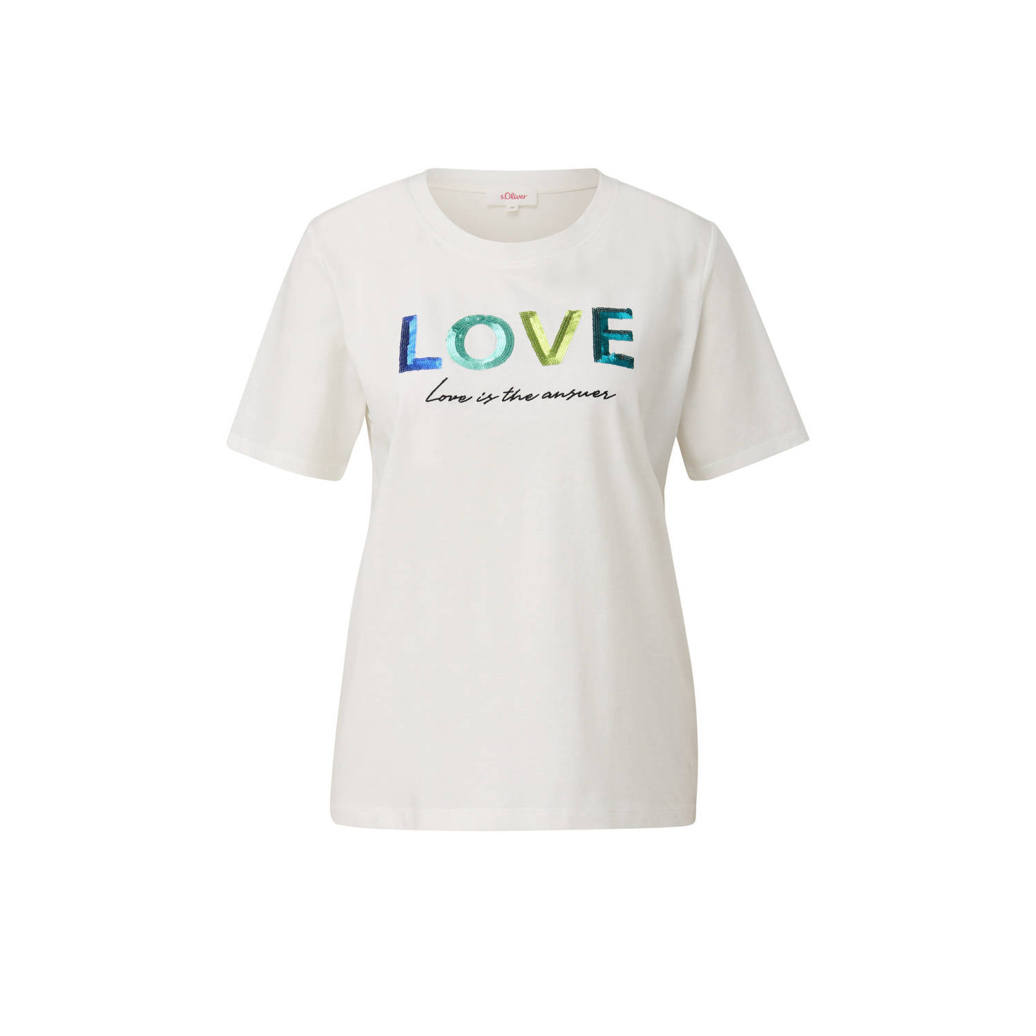 s.Oliver T-shirt met tekst wit blauw