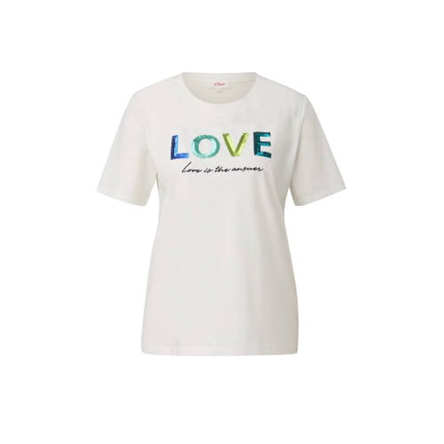 s.Oliver T-shirt met tekst wit/ blauw