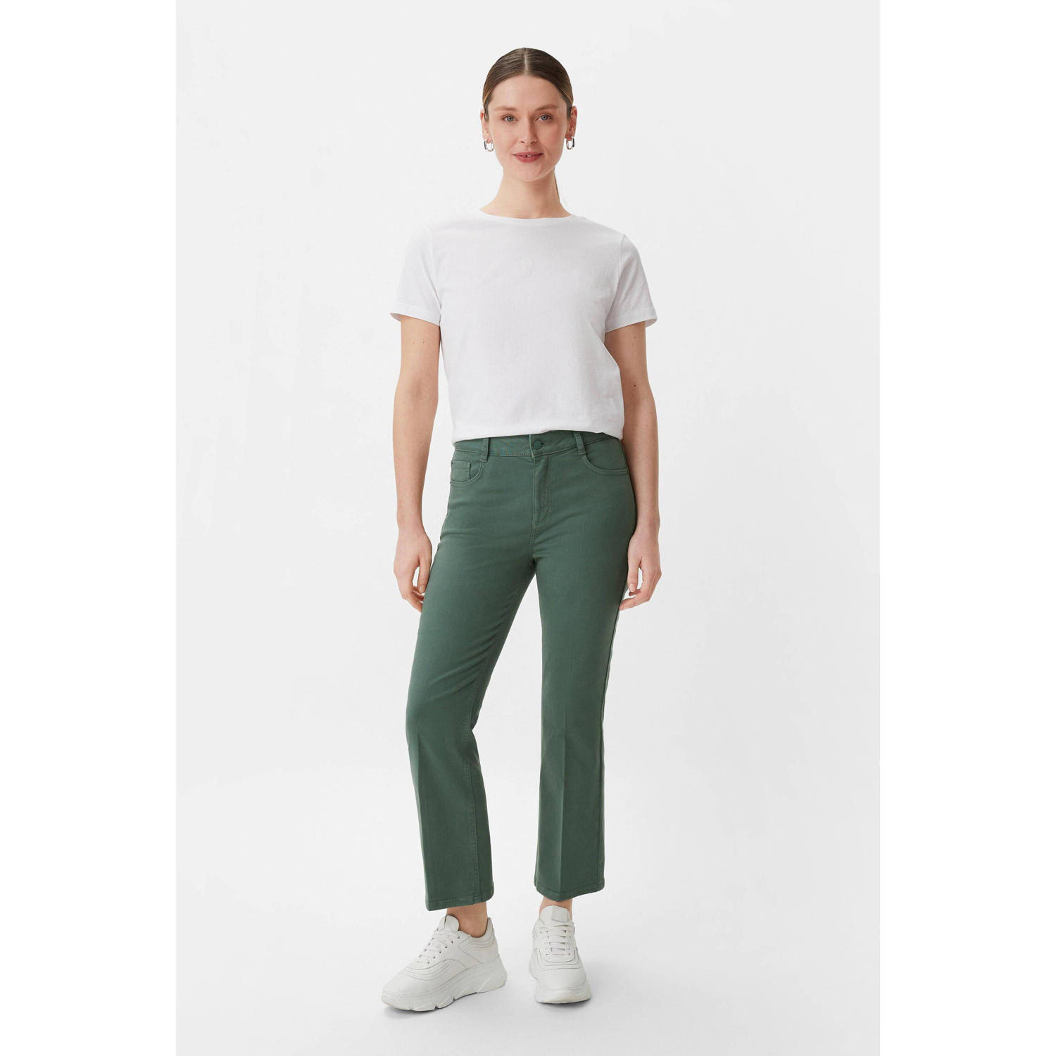 comma casual identity cropped flared broek donkergroen